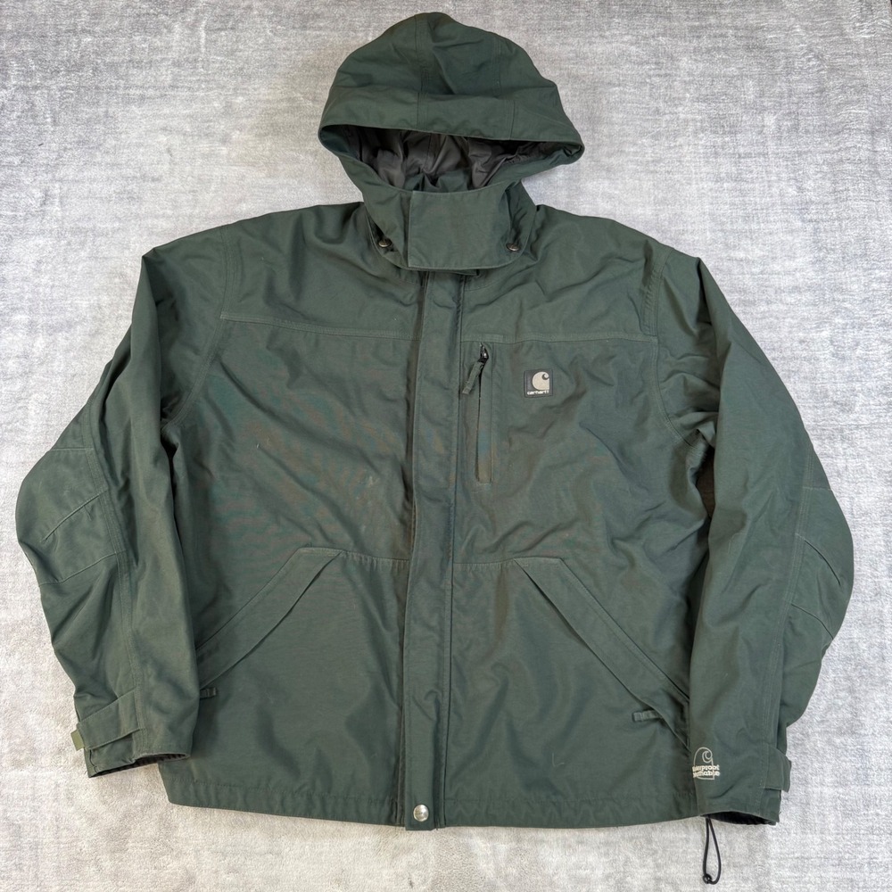 Carhartt Jacket Mens Large Green Waterproof Shoreline Breathable Hooded Workwear